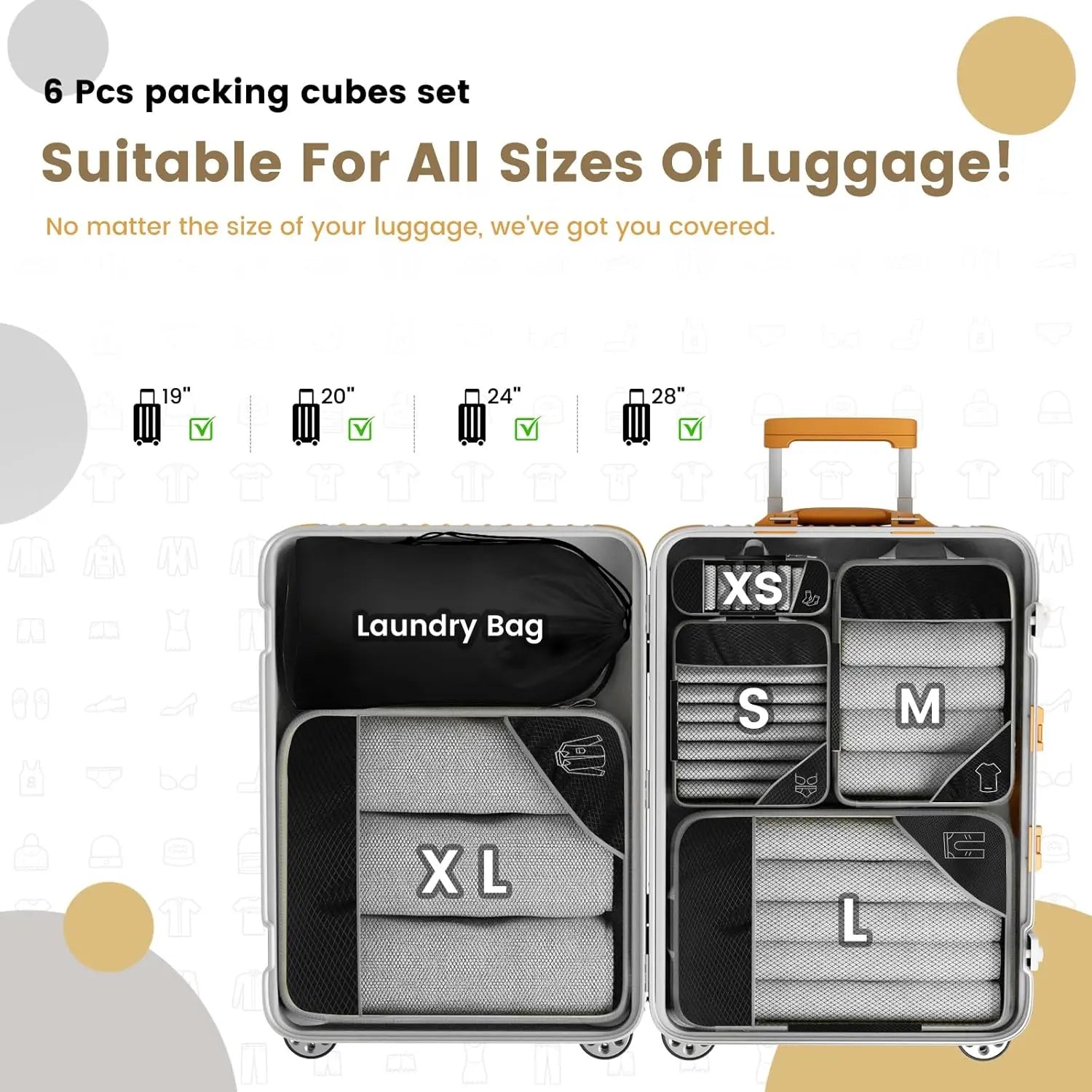 6-Piece Compressed Packing Cubes – Mesh Travel Luggage Organiser Set with Shoe Bag