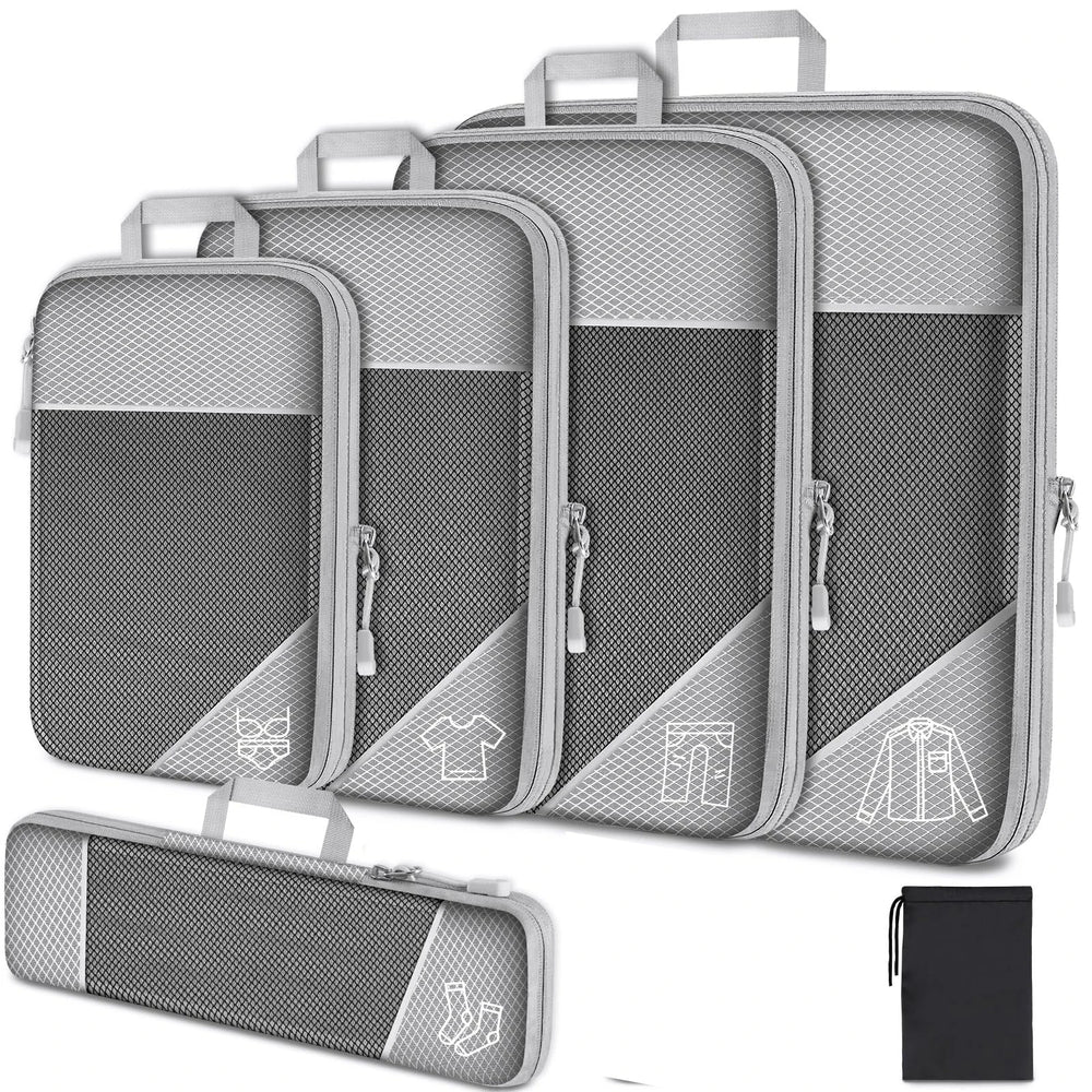 Compressed Packing Cubes Set – 3 or 6-Piece Travel Luggage Organisers