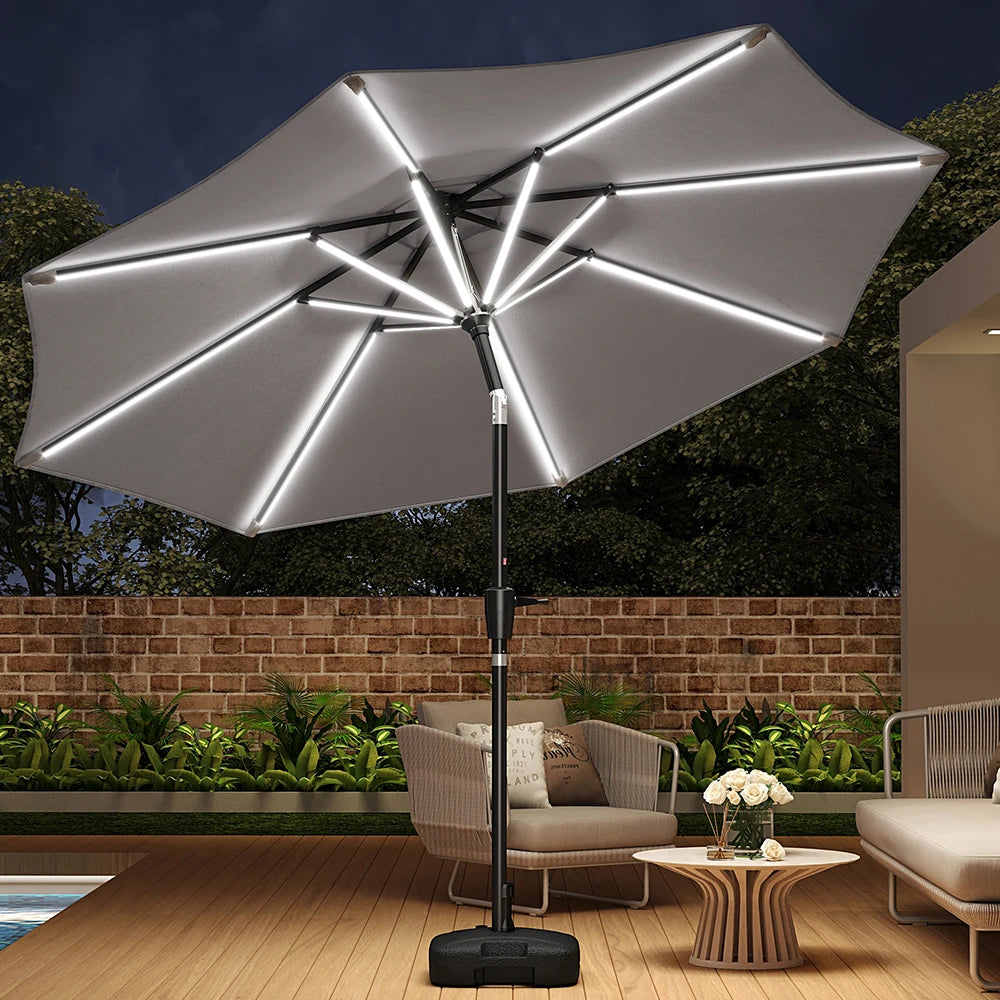 Solar LED Patio Umbrella – Large Garden Parasol with Built-In Lights