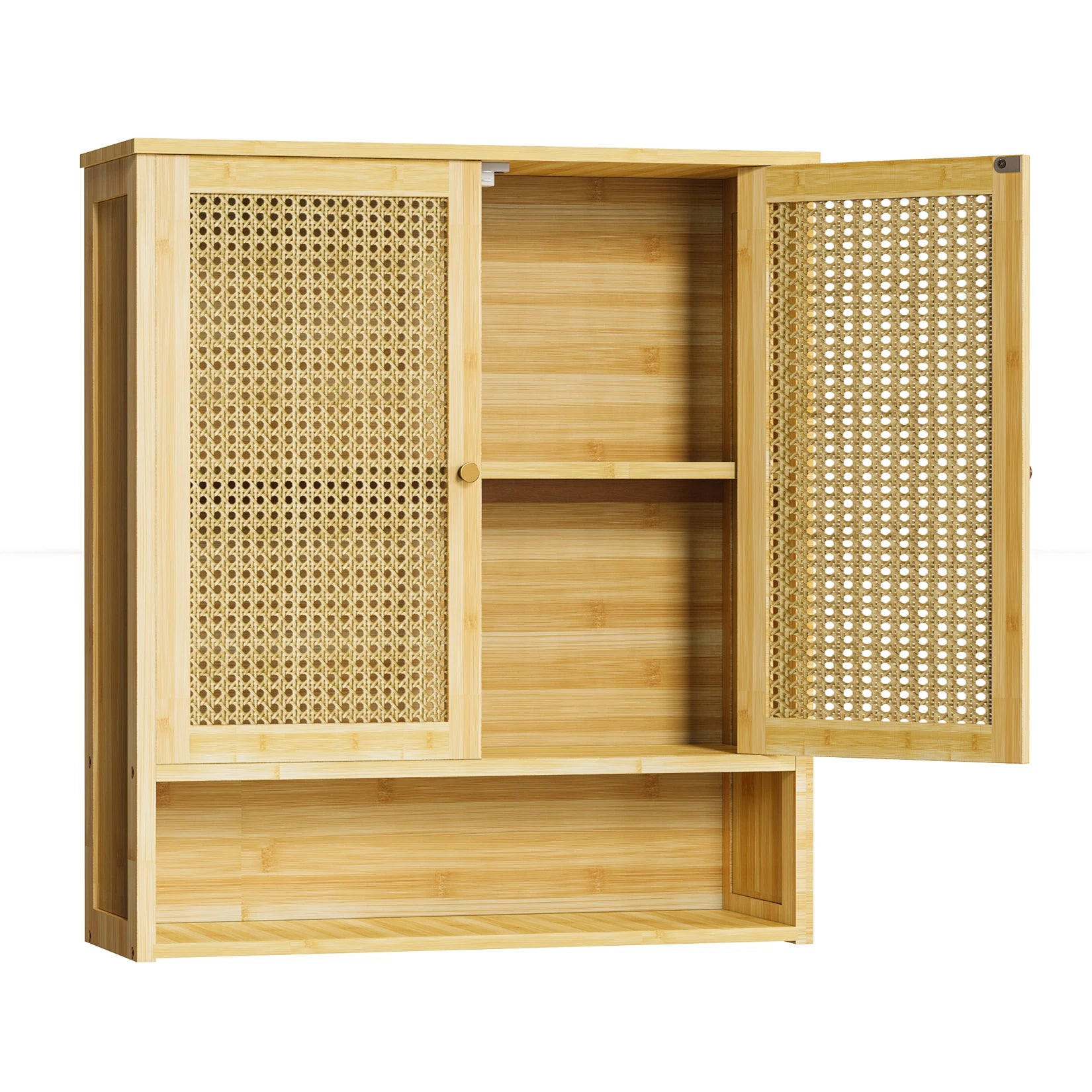 Wall-Mounted Bamboo Bathroom Cabinet – Storage Cupboard with Doors