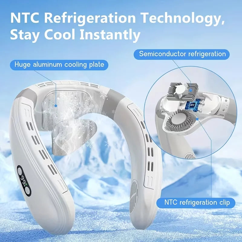 Bladeless Neck Cooling Fan – Semiconductor Cold Plate, LED Display, 3 Speeds, USB-C