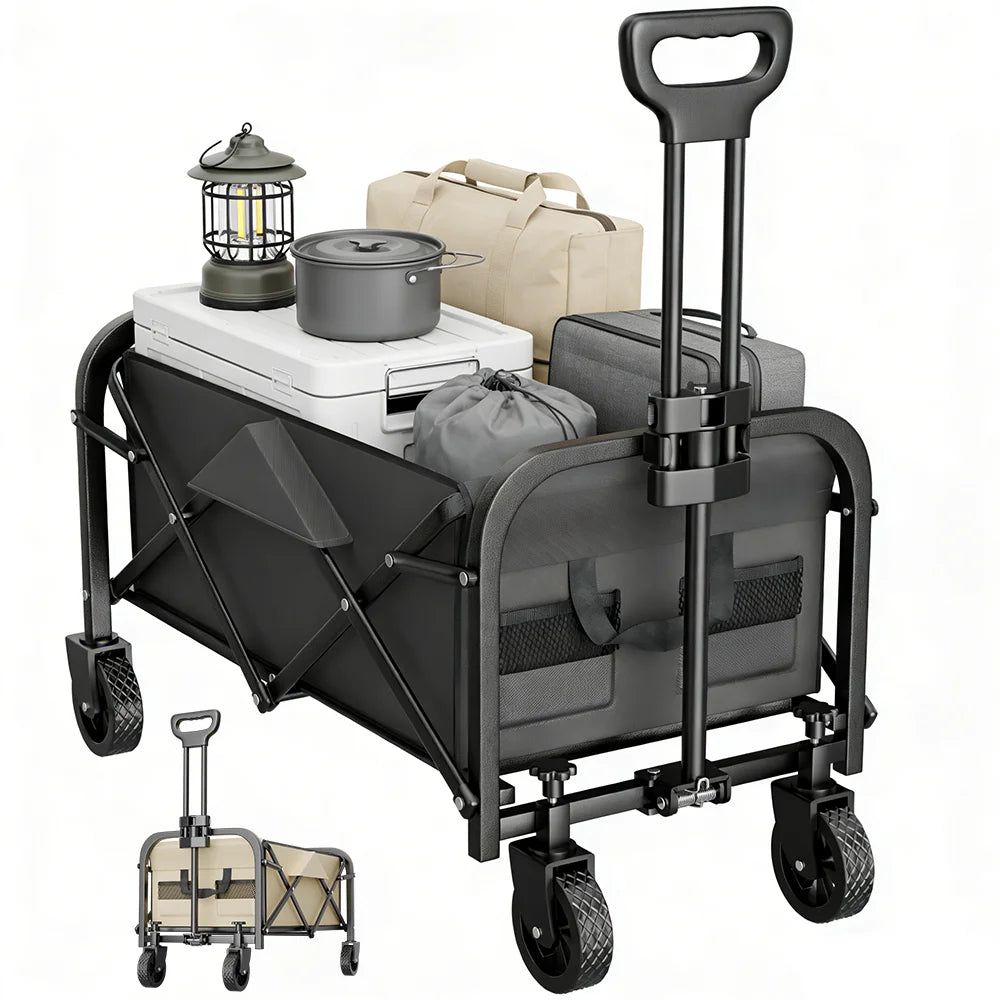 Foldable Camping Wagon Cart – All-Terrain Wheels, 100kg Utility Garden Trolley