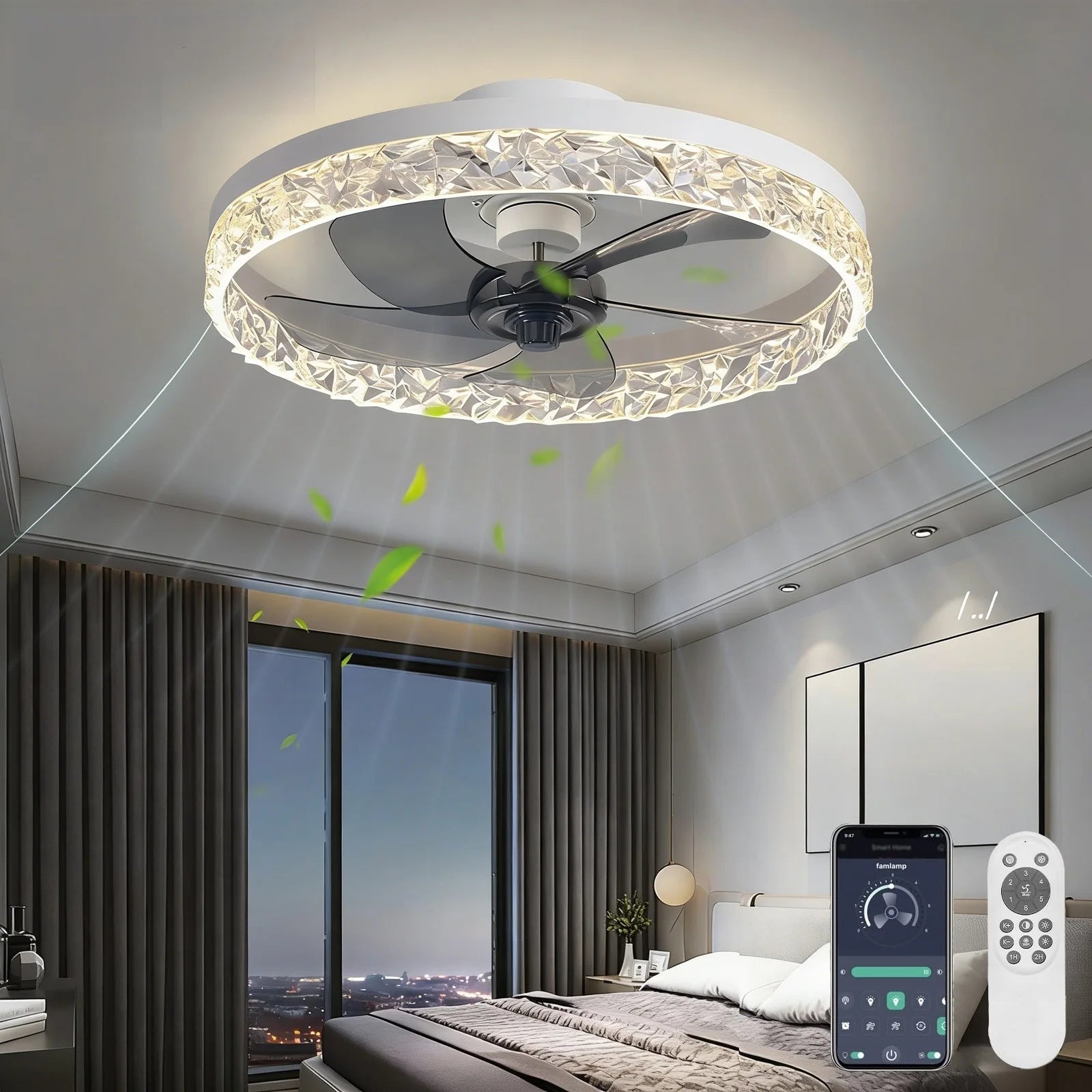 Modern Ceiling Fan with Light – Dimmable LED, Remote, Variable-Speed & Quiet