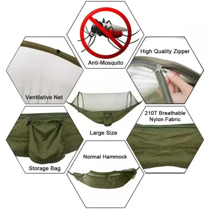 Outdoor Hammock with Mosquito Net – Double, Breathable Nylon, for Camping & Garden