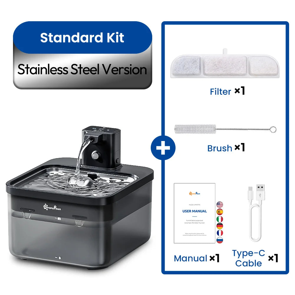 Cat Water Fountain 2.5L – Wireless Stainless Steel Pet Drinker with Sensor