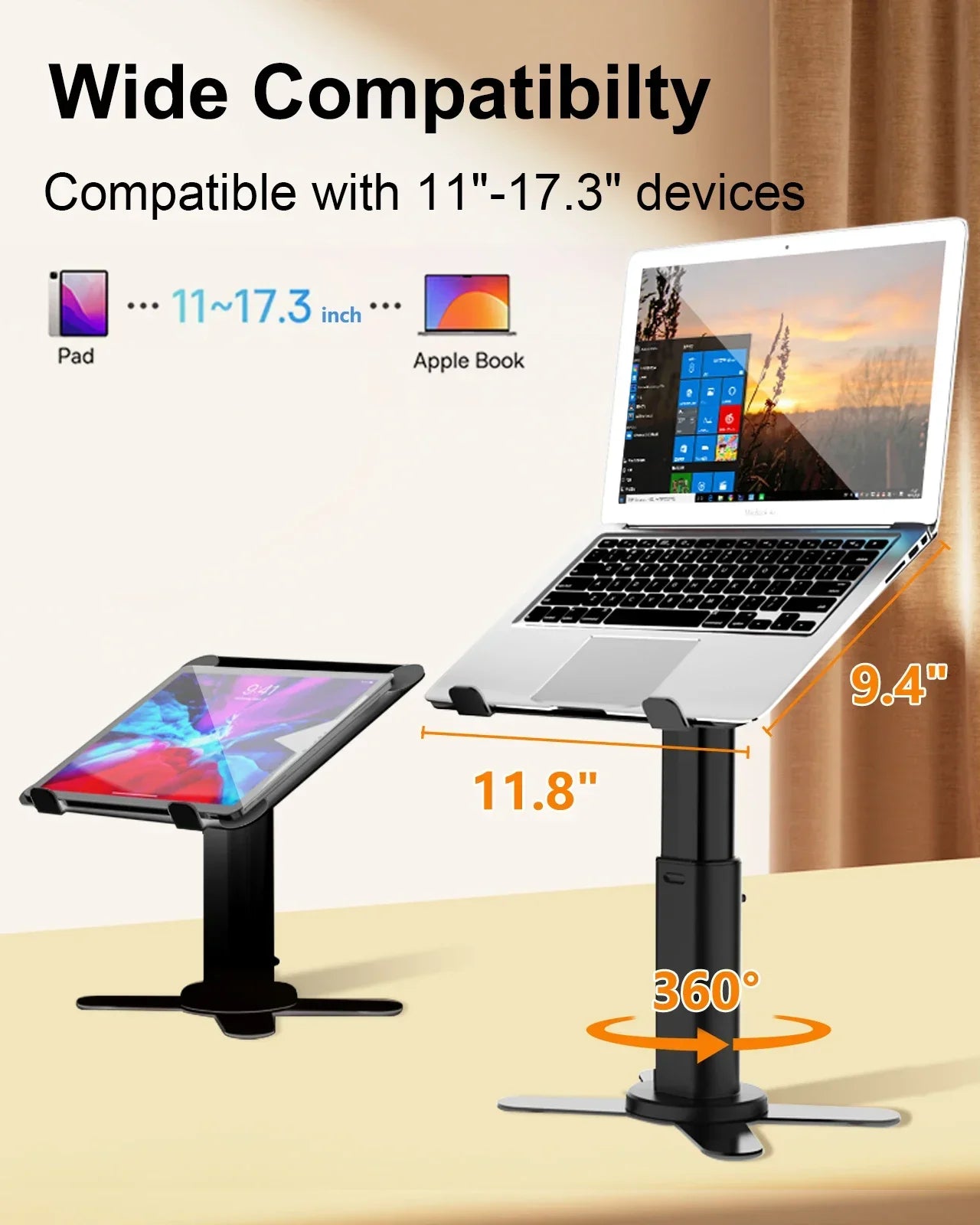 Adjustable Metal Laptop Riser Stand – Foldable Aluminium & Steel Desk Holder