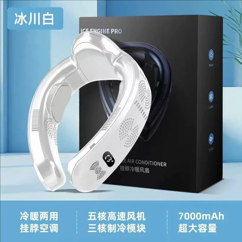 Bladeless Neck Fan – Semiconductor Cooling & Warming, Negative Ion, USB Rechargeable