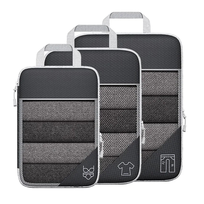 Compressed Packing Cubes Set – 3 or 6-Piece Travel Luggage Organisers