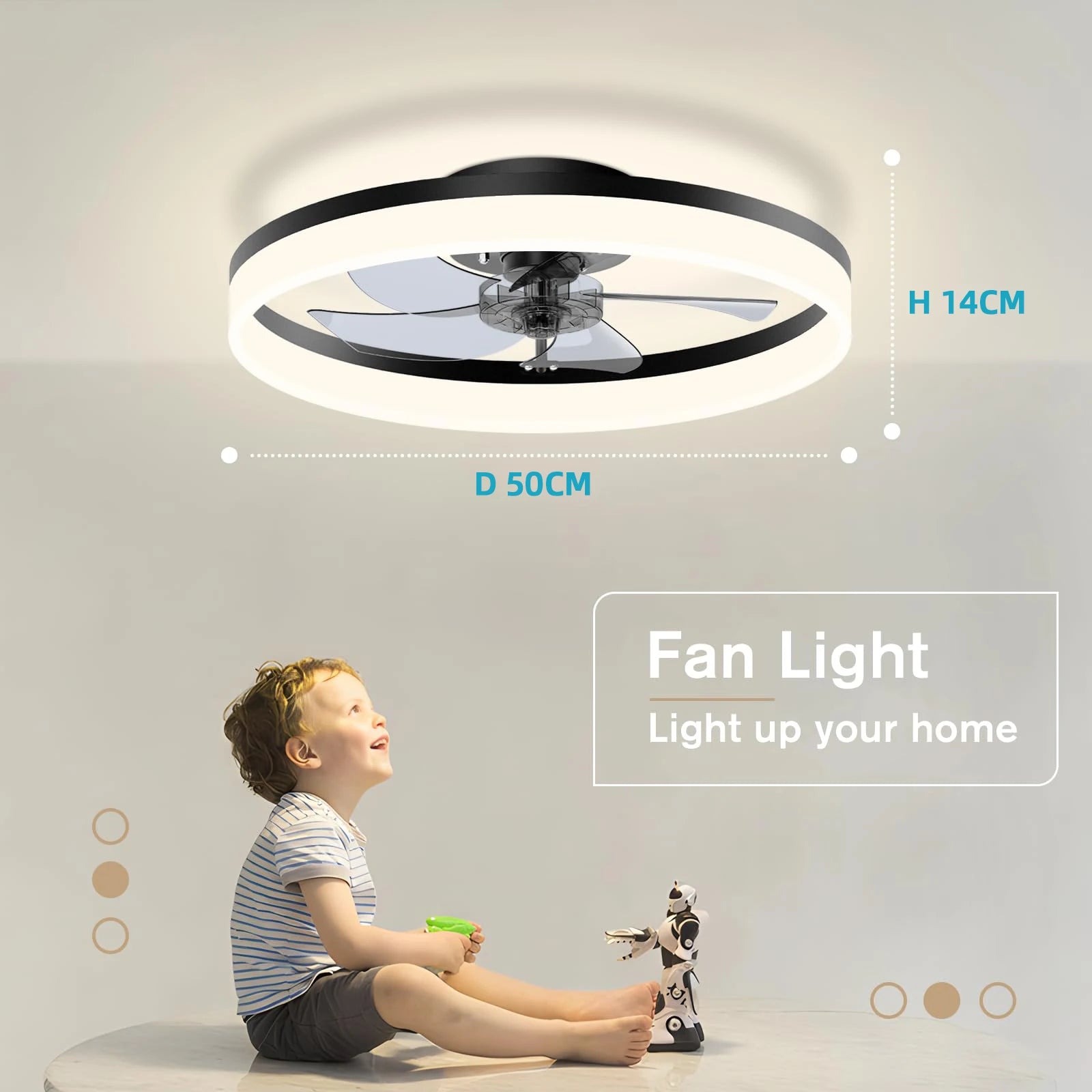Modern Ceiling Fan with Light – Dimmable LED, Remote, Variable-Speed & Quiet