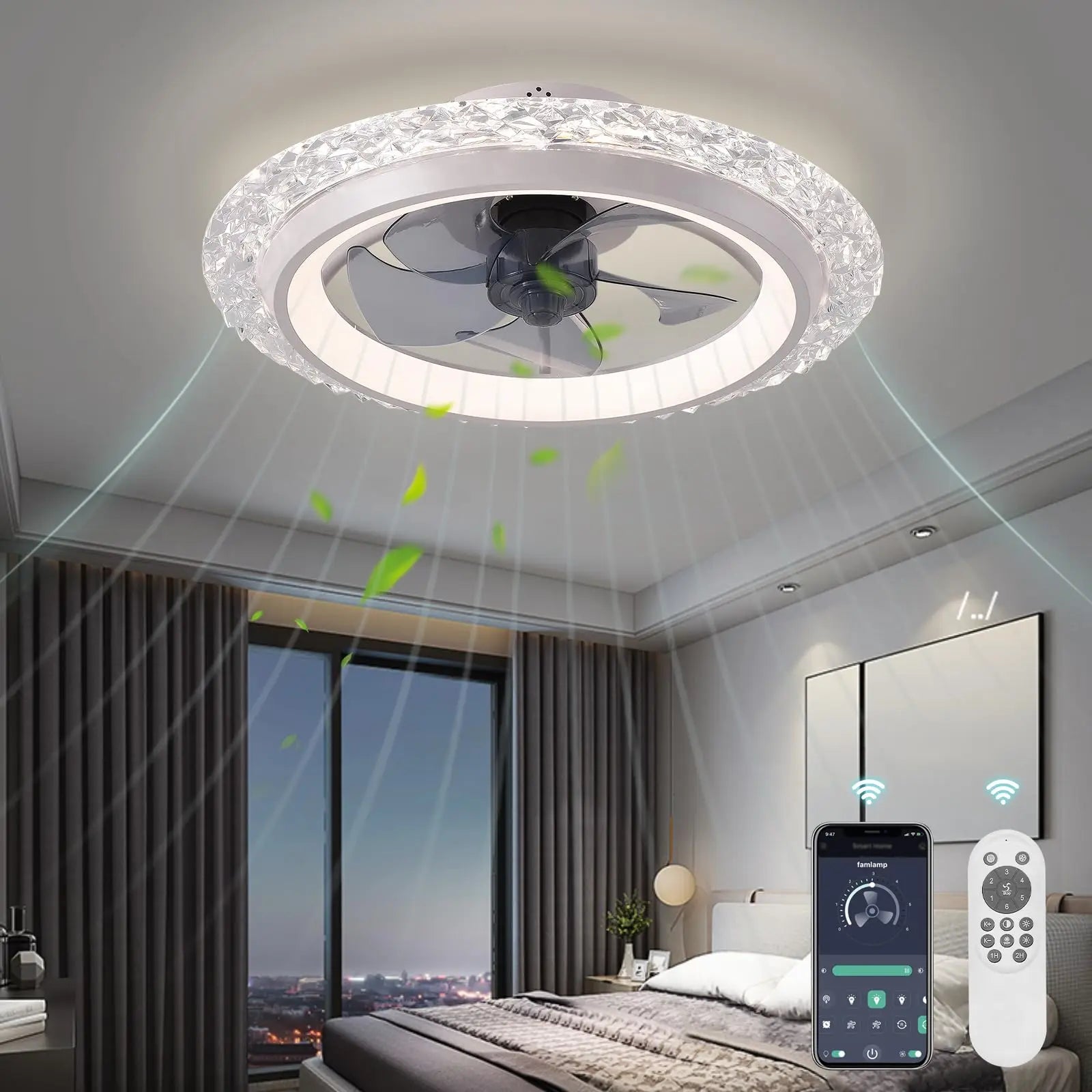 Modern Ceiling Fan with Light – Dimmable LED, Remote, Variable-Speed & Quiet
