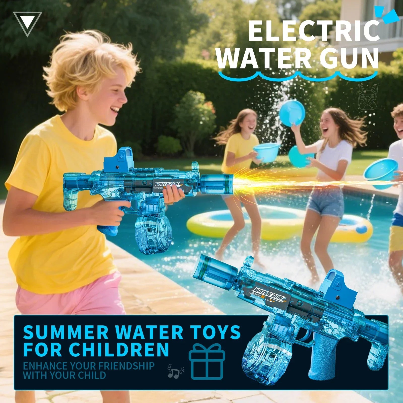 Electric Water Gun Toy – Auto Firing with Recoil, Lights & Sound Effects