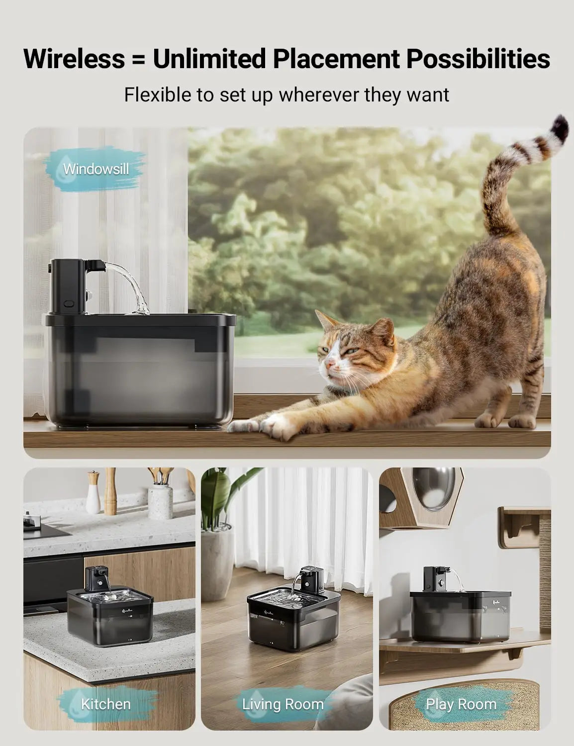 Cat Water Fountain 2.5L – Wireless Stainless Steel Pet Drinker with Sensor