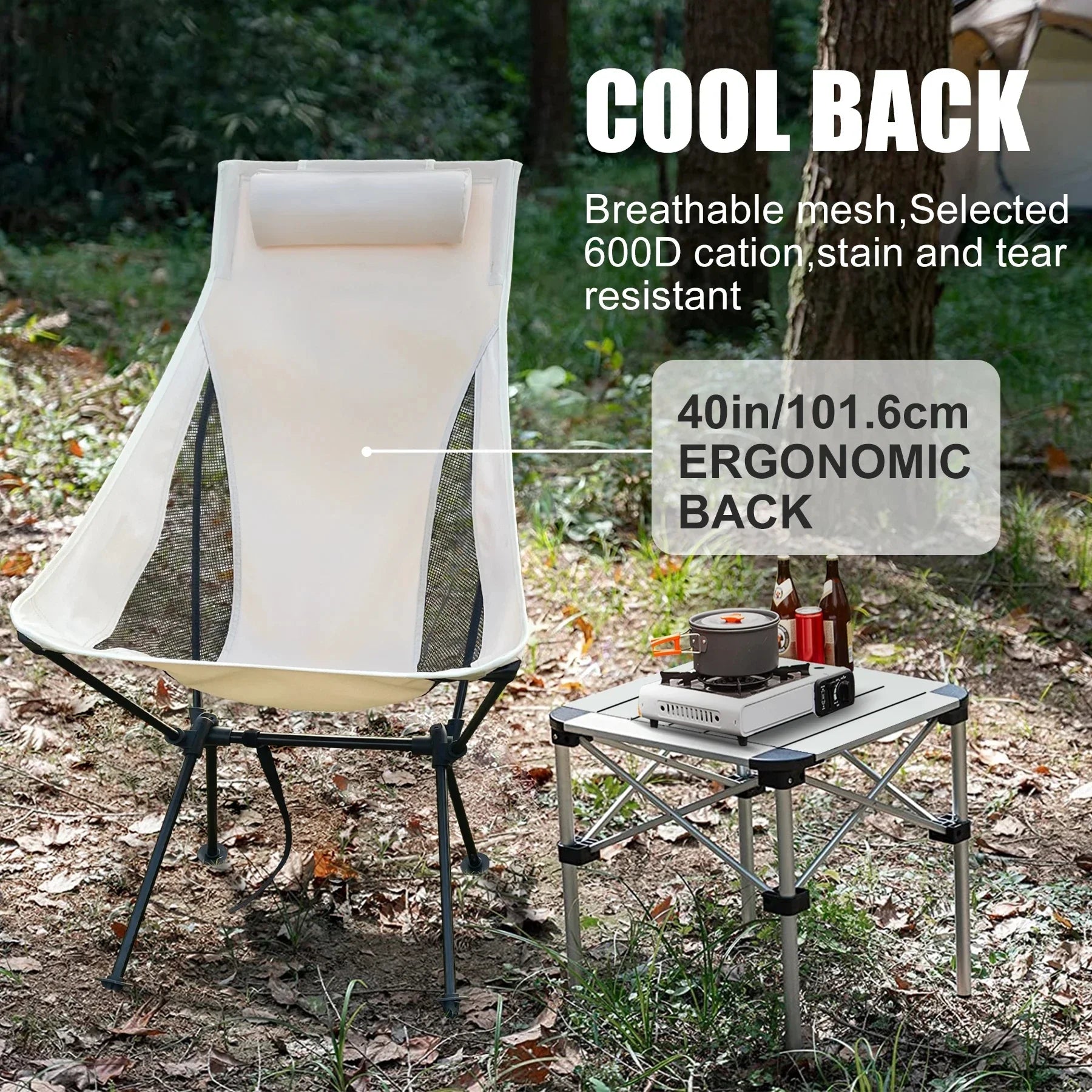 Folding Camping Chair with Headrest – Lightweight Aluminium, Packs Away