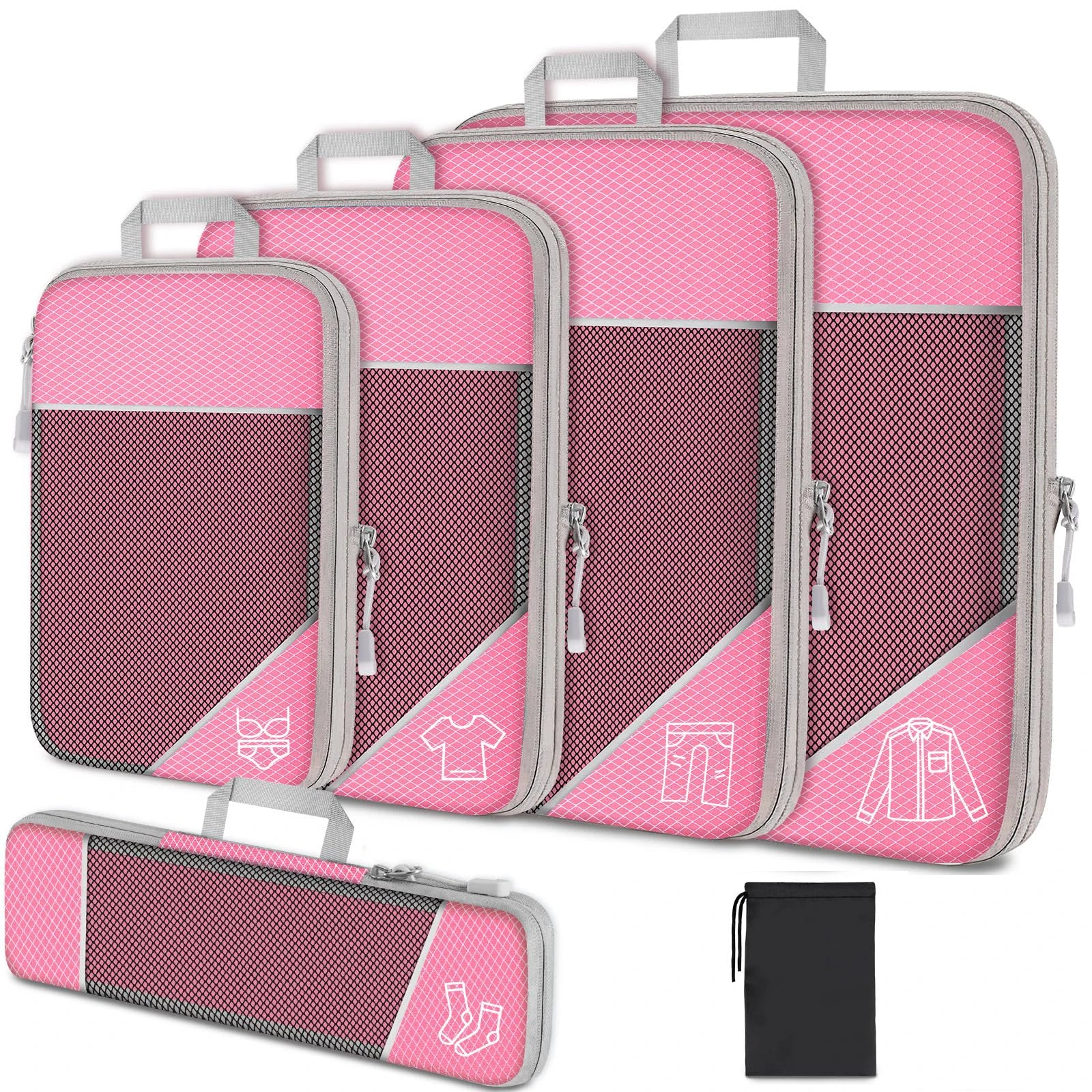 Compressed Packing Cubes Set – 3 or 6-Piece Travel Luggage Organisers