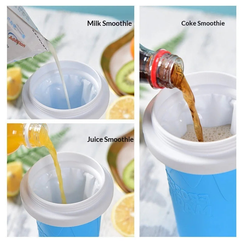 Frozen Smoothie Cup – Squeeze-to-Freeze Slushie Maker with Straw & Spoon