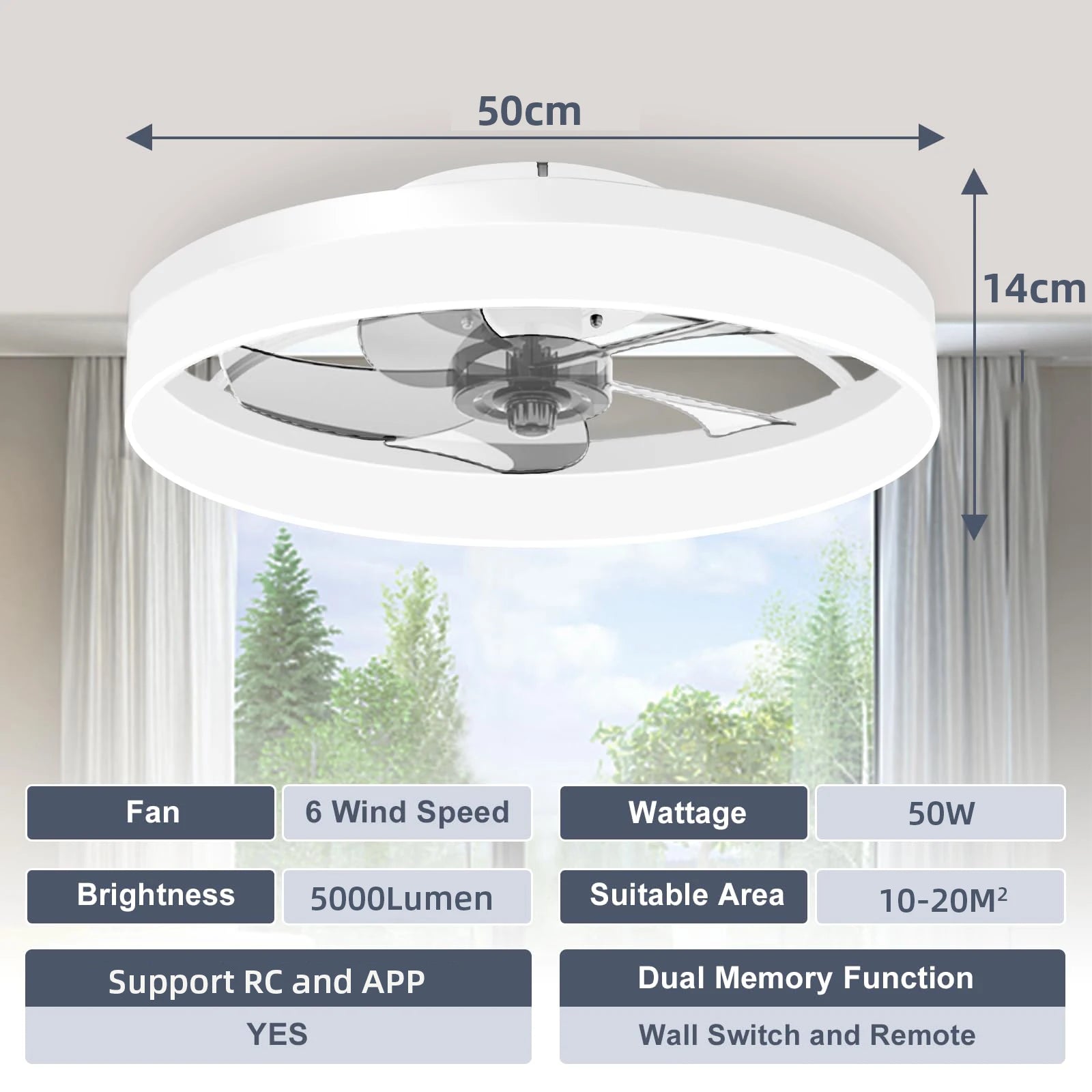 Modern Ceiling Fan with Light – Dimmable LED, Remote, Variable-Speed & Quiet