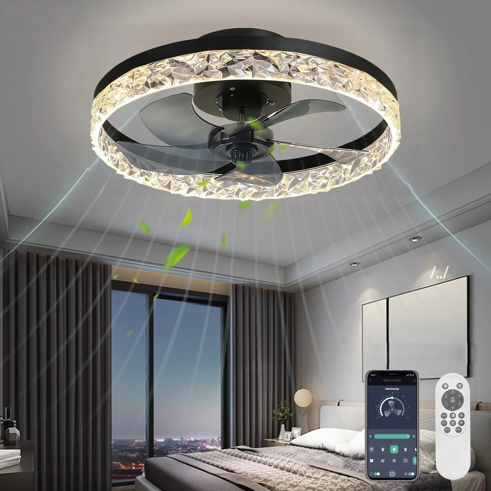 Modern Ceiling Fan with Light – Dimmable LED, Remote, Variable-Speed & Quiet