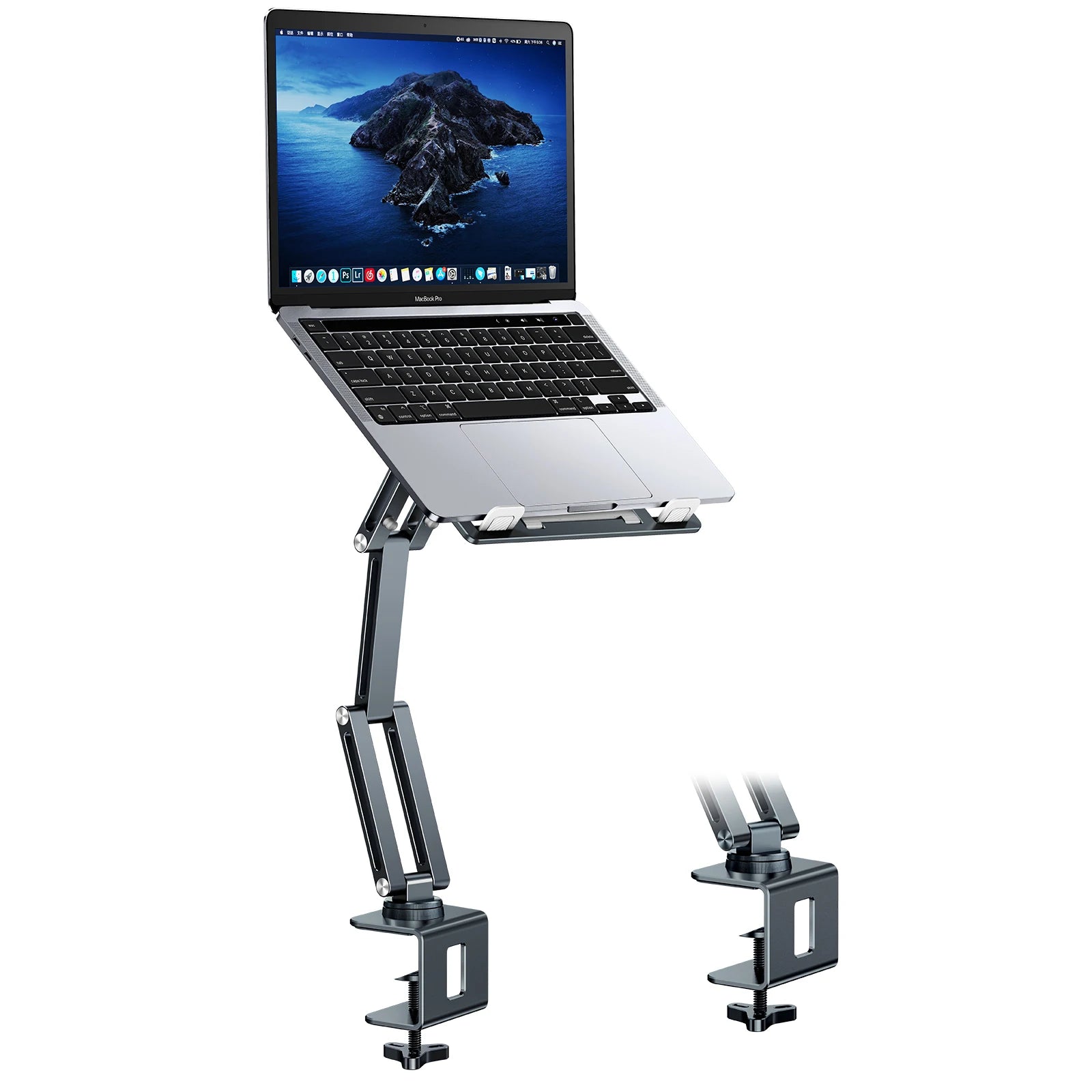 Adjustable Laptop & Tablet Clamp Stand – 360° Rotating Aluminium Desk Holder