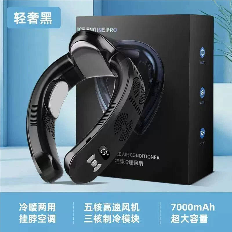 Bladeless Neck Fan – Semiconductor Cooling & Warming, Negative Ion, USB Rechargeable