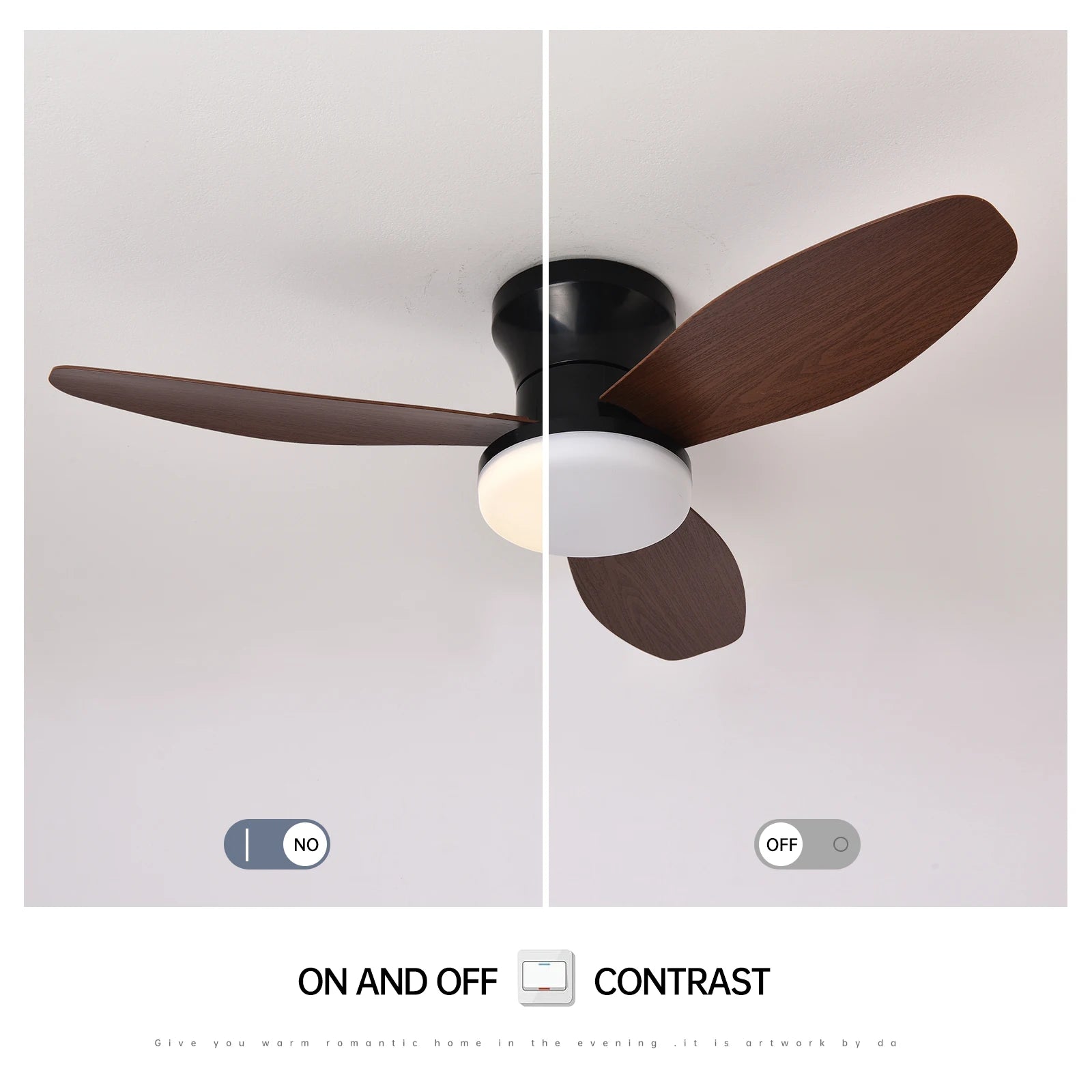 Smart Ceiling Fan with LED Light – Silent, Remote & App Control, Wood-Look Blades