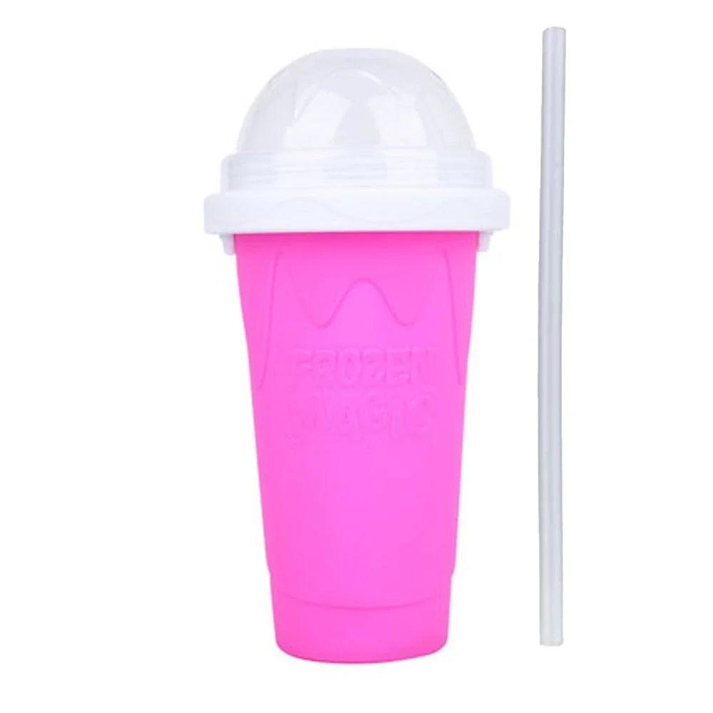 Frozen Smoothie Cup – Squeeze-to-Freeze Slushie Maker with Straw & Spoon