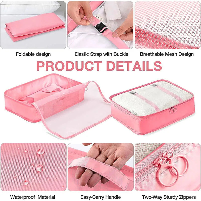 Travel Packing Cubes Set – Foldable Oxford Luggage Organisers for Suitcases