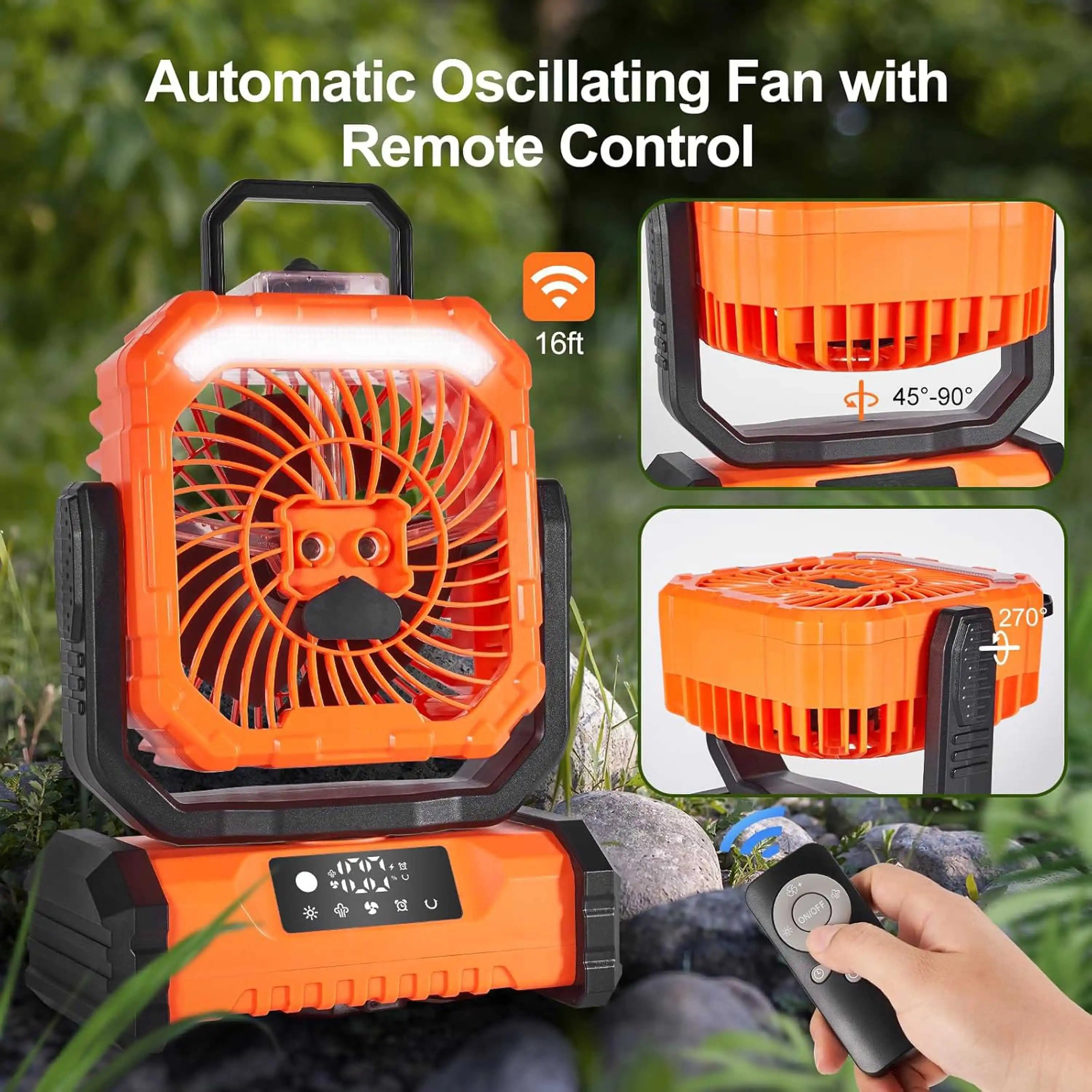 Portable Misting Camping Fan – Rechargeable 20000mAh Power Bank with LED Light & Remote