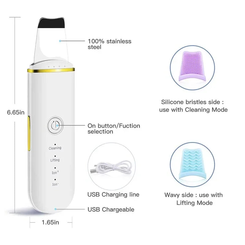 Facial Skin Scrubber – Rechargeable Spatula with 4 Cleansing Modes