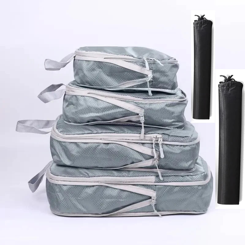 6-Piece Compressed Packing Cubes – Mesh Travel Luggage Organiser Set with Shoe Bag