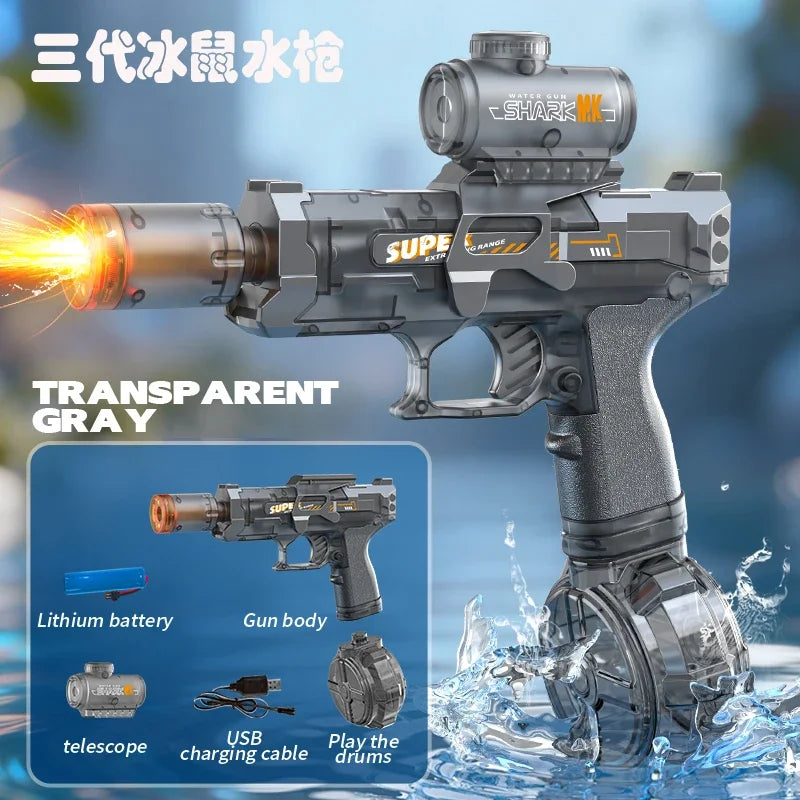 Electric Water Gun Toy – Auto Firing with Recoil, Lights & Sound Effects