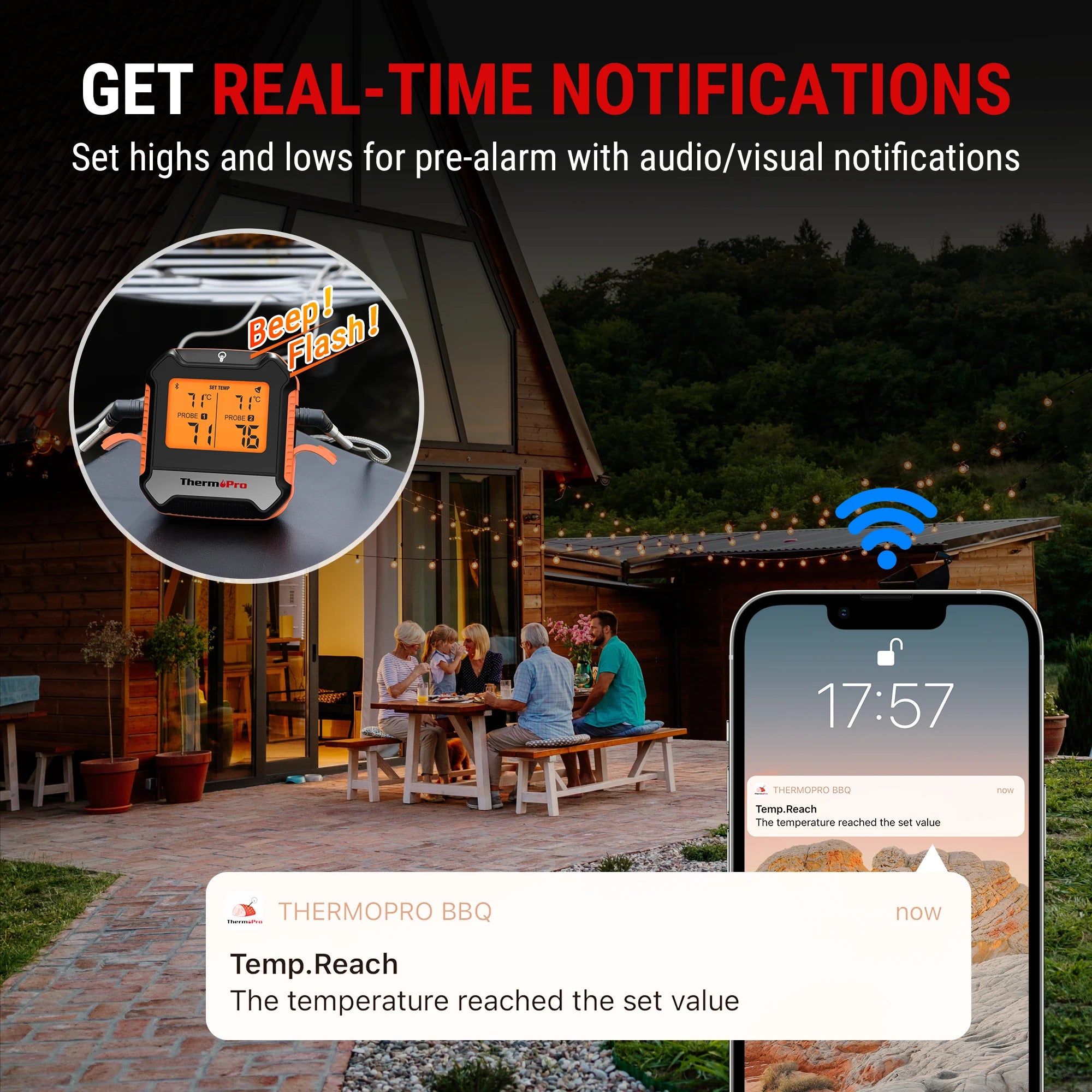 Wireless Meat Thermometer – Bluetooth App, Dual Probes, 135m Range & Alarm