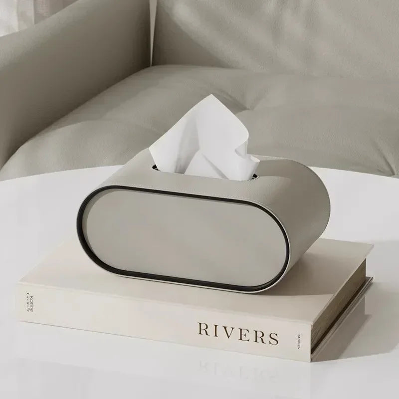 LuxeHide – Faux-Leather Oval Tissue Box Cover