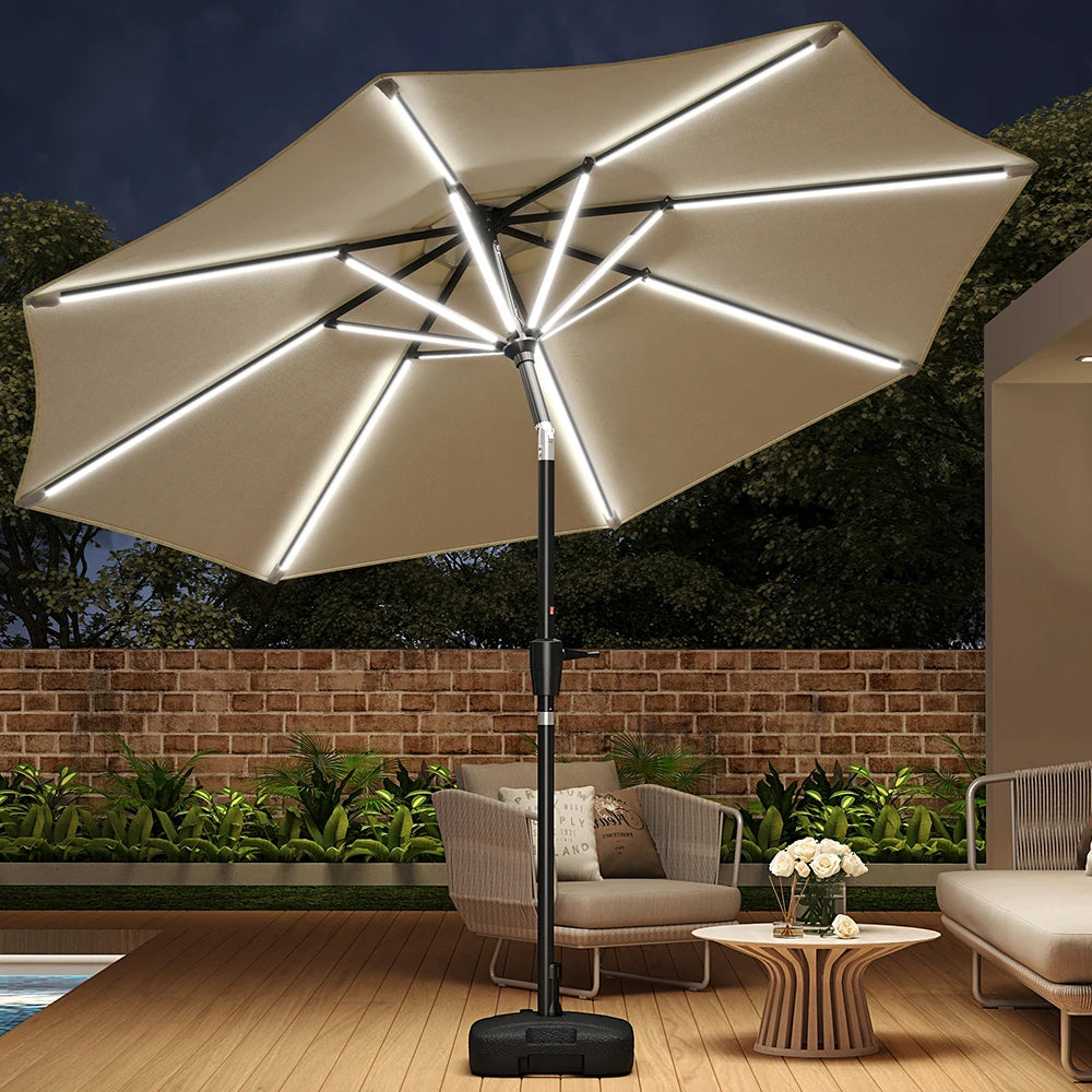 Solar LED Patio Umbrella – Large Garden Parasol with Built-In Lights