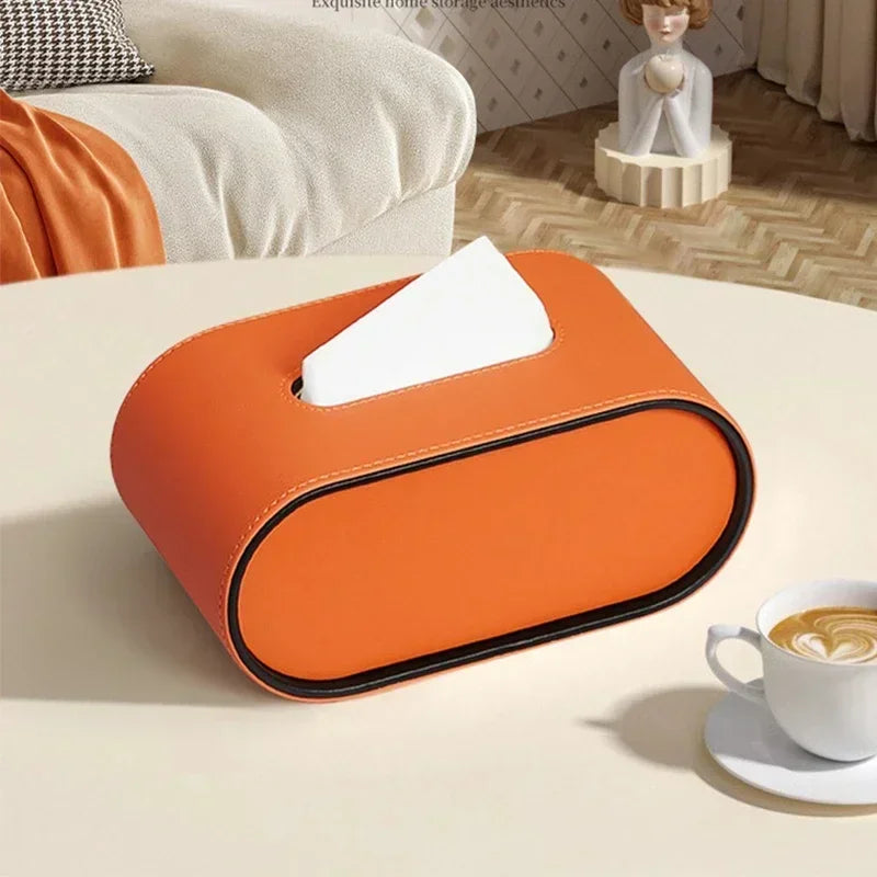 LuxeHide – Faux-Leather Oval Tissue Box Cover