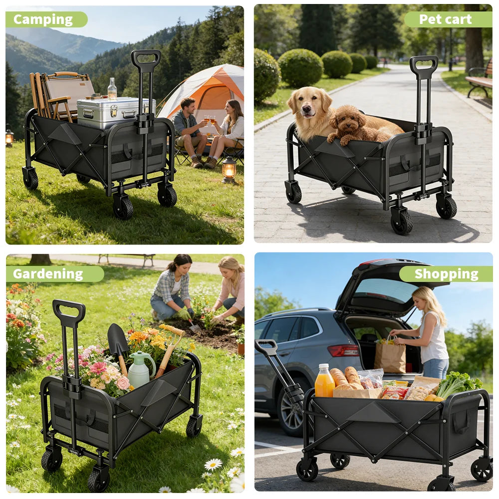 Foldable Camping Wagon Cart – All-Terrain Wheels, 100kg Utility Garden Trolley
