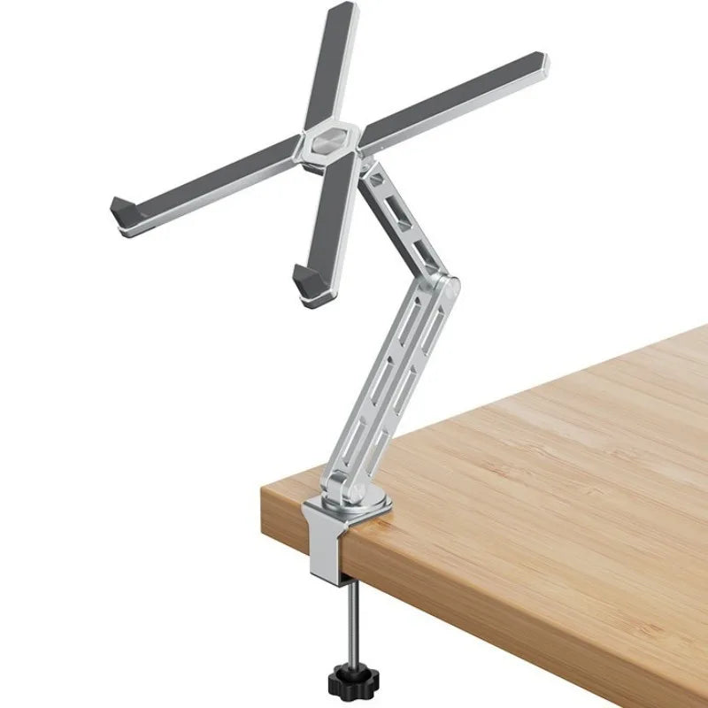 2-in-1 Detachable Laptop Stand – 360° Rotating Aluminium Riser with Foldable Base