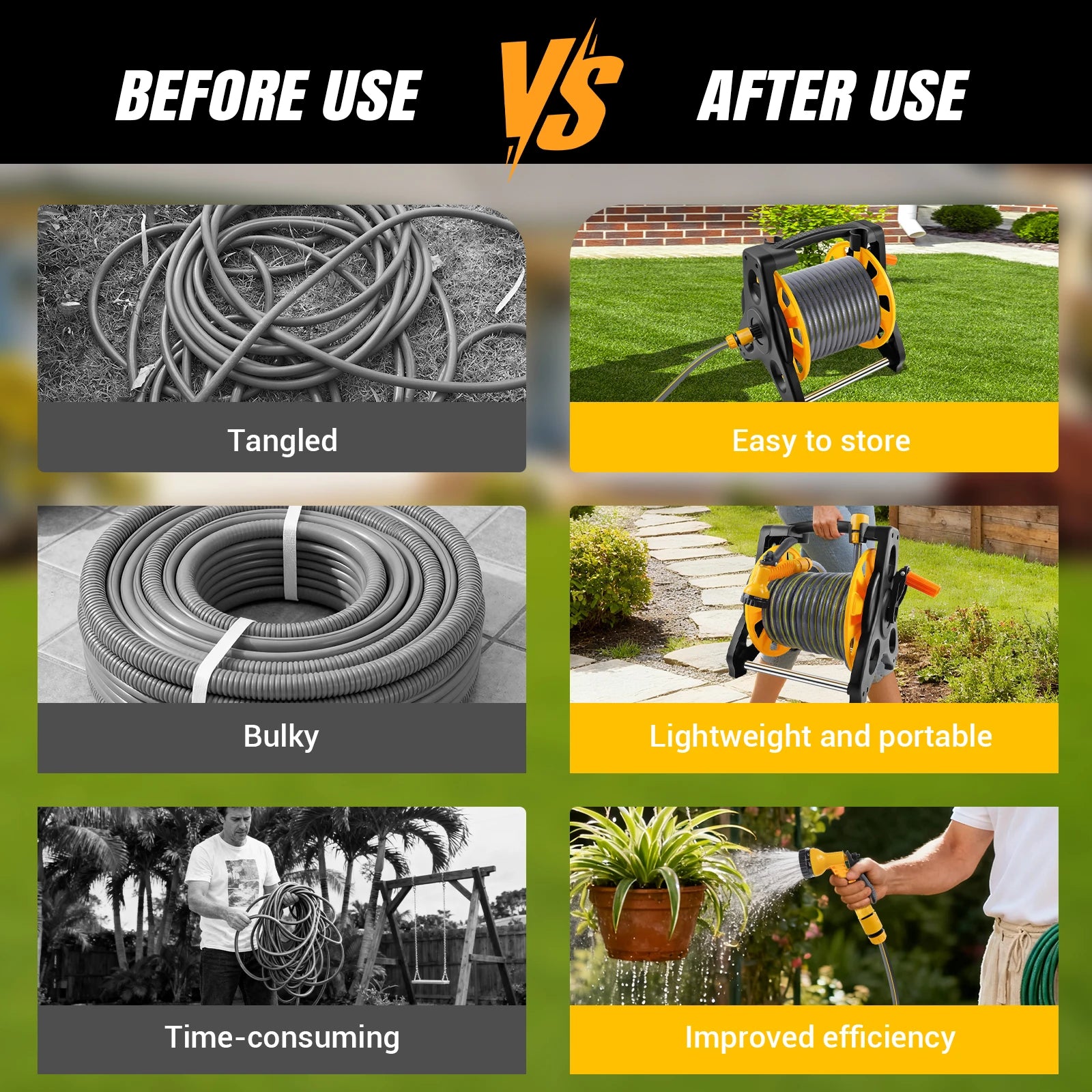 Garden Hose Reel Set – 15/25/30m Hose with 7-Pattern Spray Nozzle