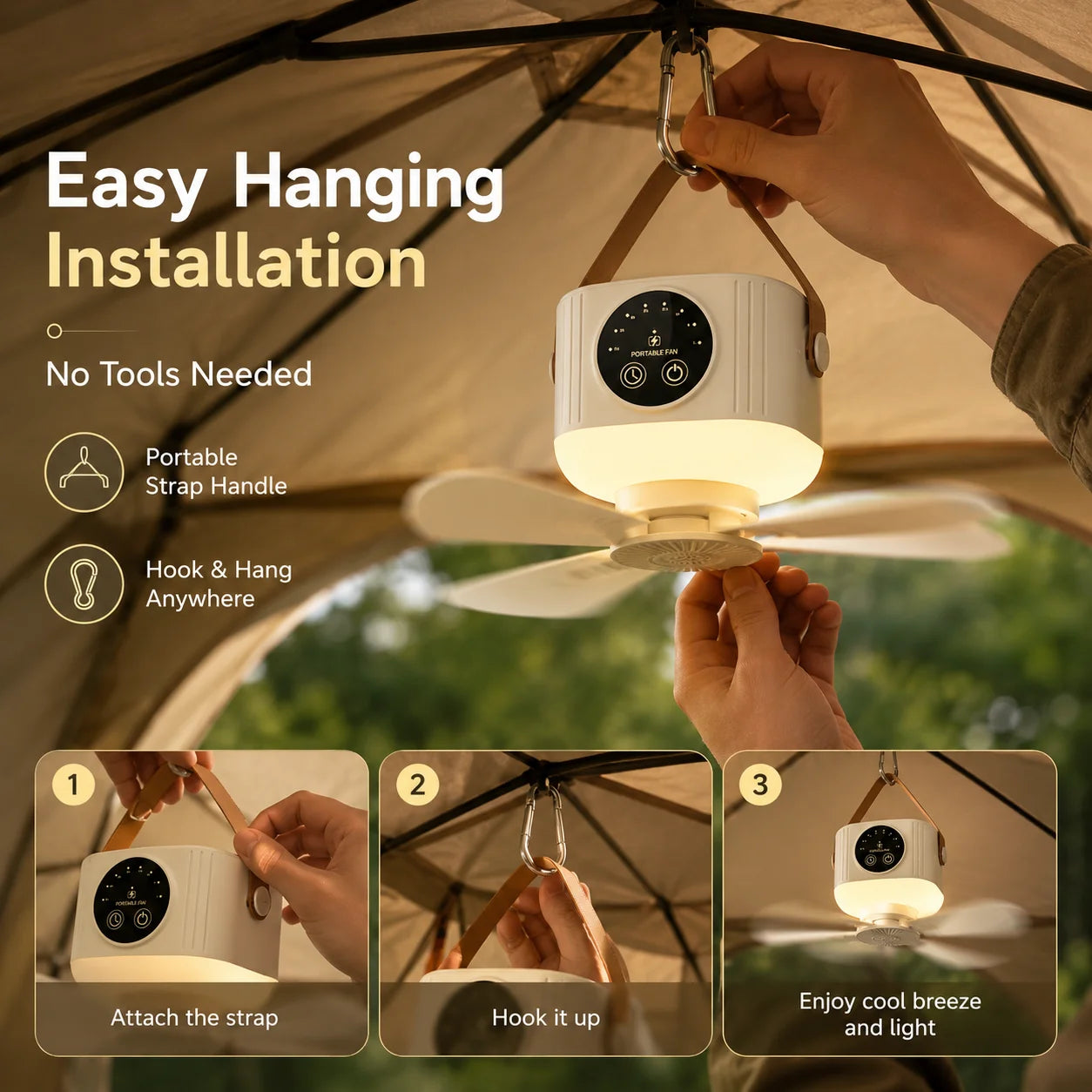 Rechargeable Hanging Fan – Portable Cordless USB Fan for Bed, Dorm & Camping