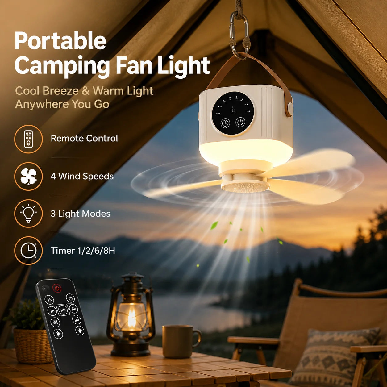 Rechargeable Hanging Fan – Portable Cordless USB Fan for Bed, Dorm & Camping