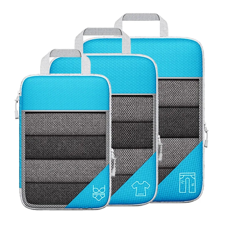 Compressed Packing Cubes Set – 3 or 6-Piece Travel Luggage Organisers