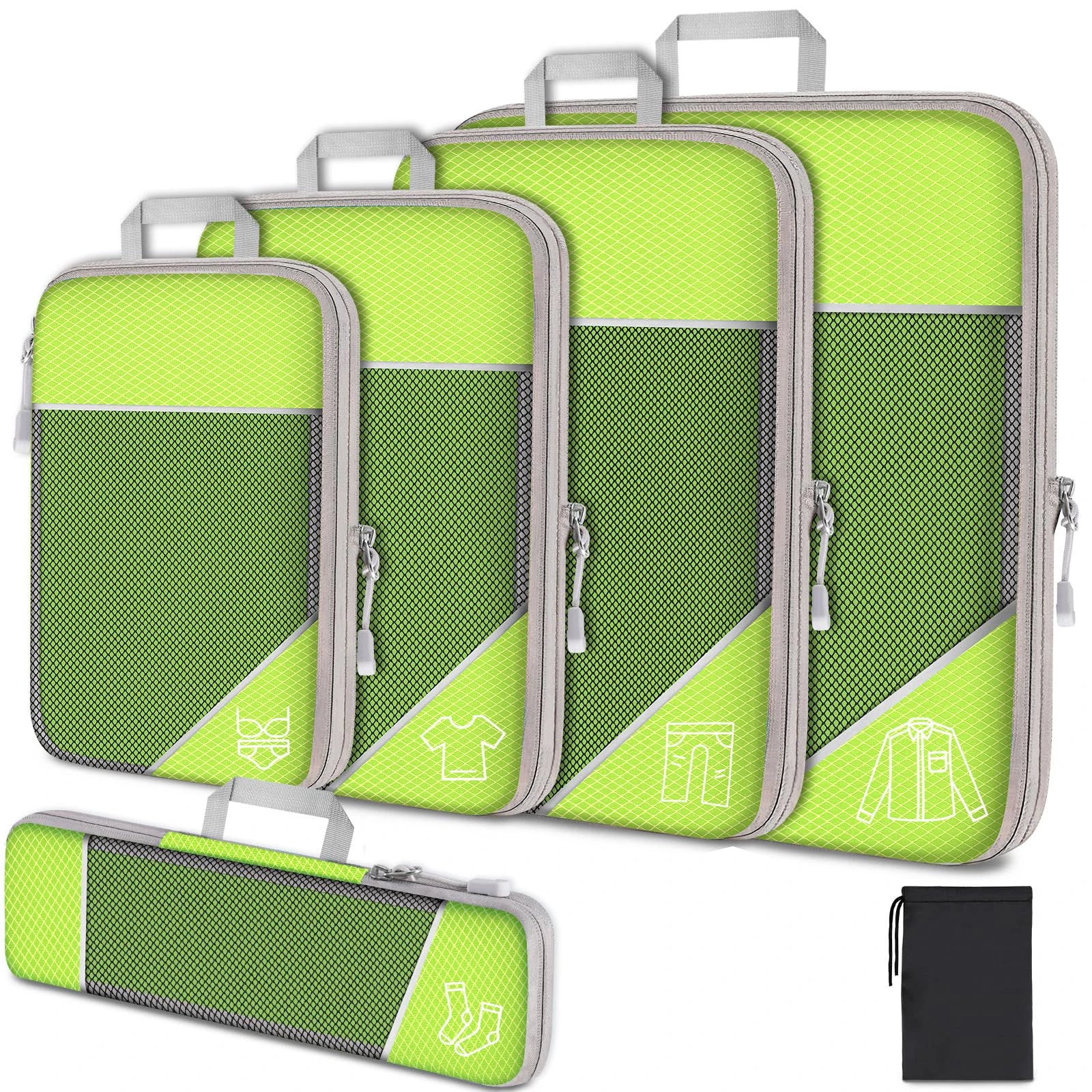 Compressed Packing Cubes Set – 3 or 6-Piece Travel Luggage Organisers