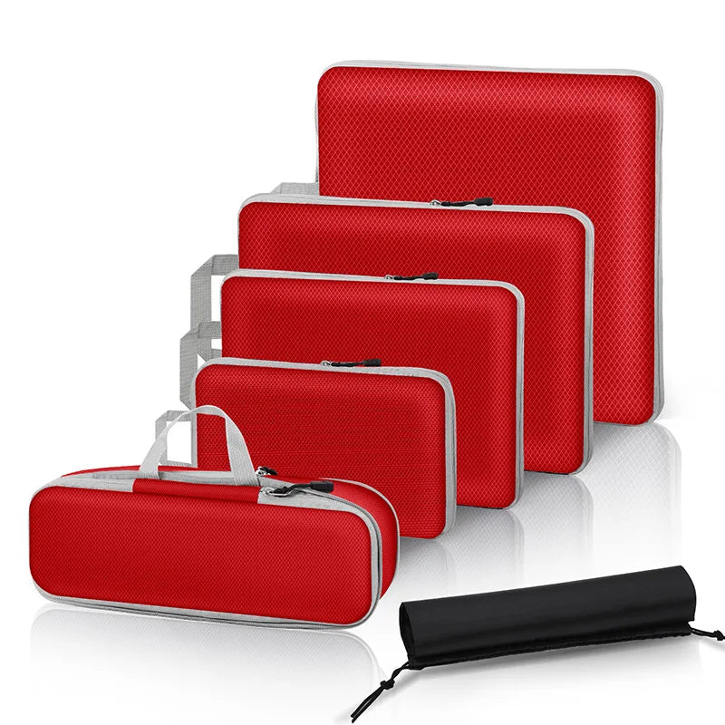 6-Piece Compressed Packing Cubes – Mesh Travel Luggage Organiser Set with Shoe Bag
