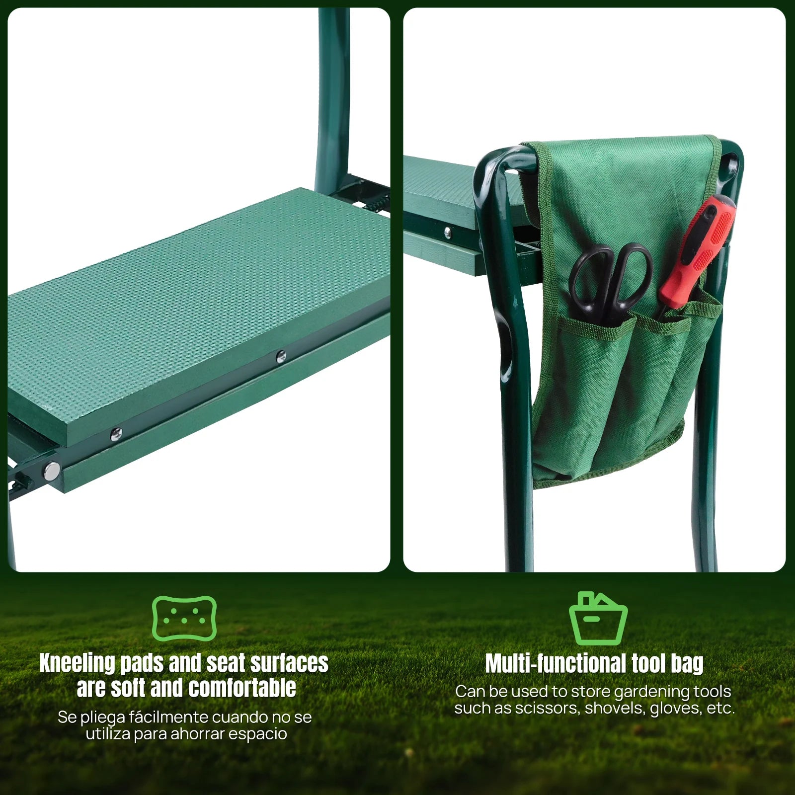 2-in-1 Garden Kneeler & Seat – Foldable Stool with Tool Bag & Handles