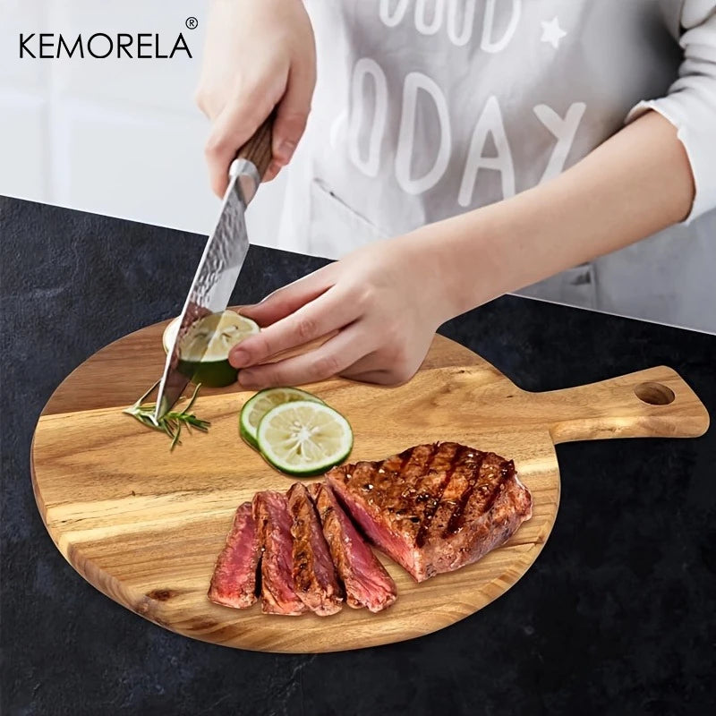 Acacia Wood Cutting & Serving Board – Handled Chopping Board for Meat, Bread & Cheese