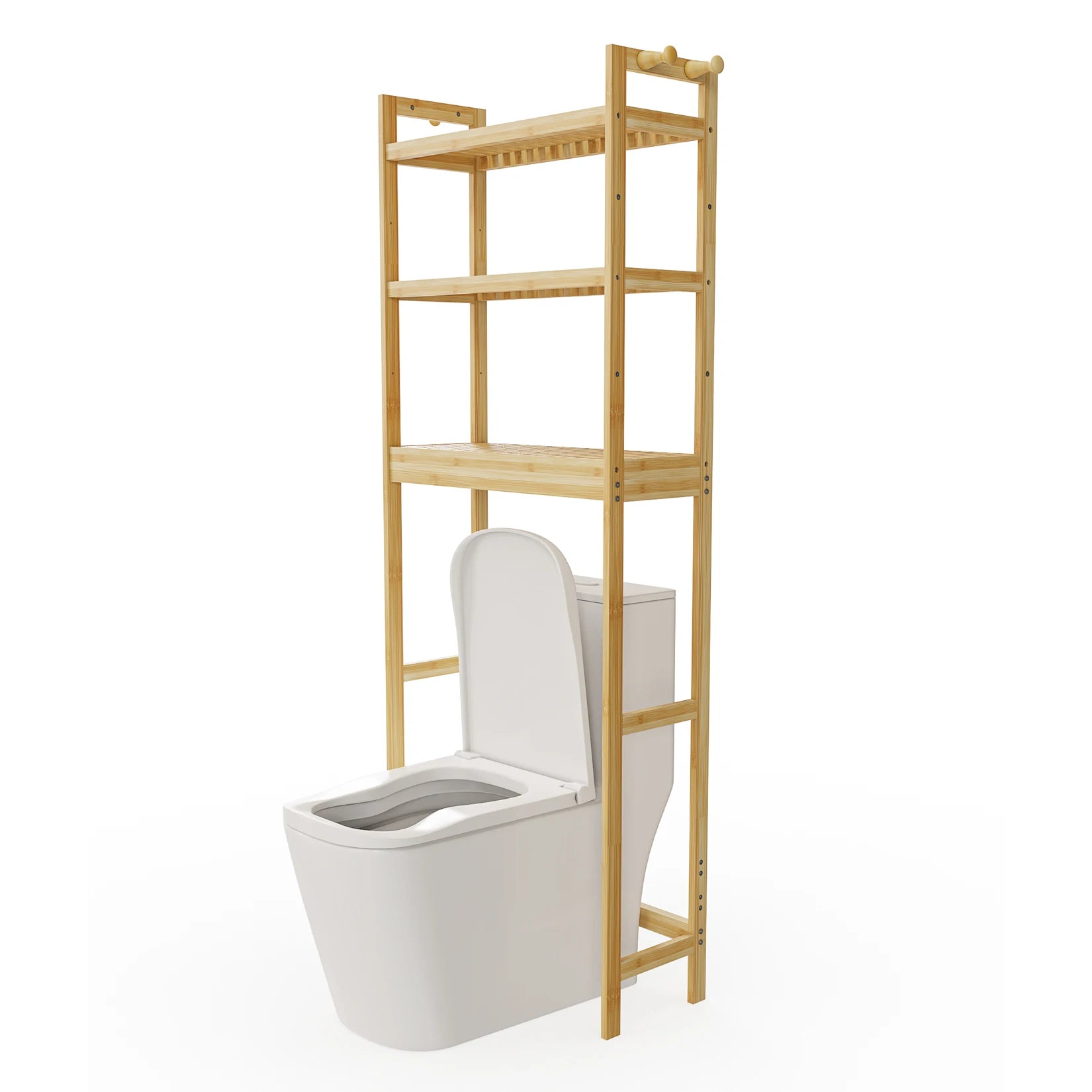 Over-the-Toilet Bamboo Storage Shelf – 3-Tier Bathroom Space-Saver Rack