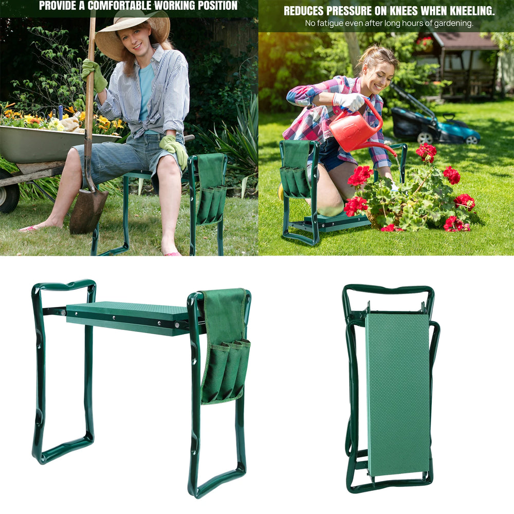 2-in-1 Garden Kneeler & Seat – Foldable Stool with Tool Bag & Handles