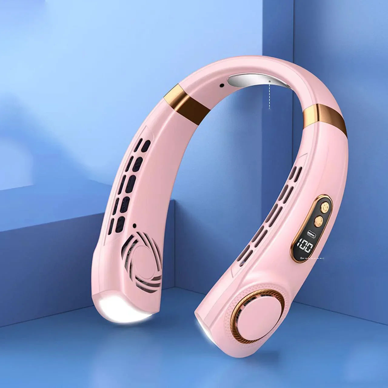 Bladeless Neck Fan – Hands-Free Cooling with LED & Cold Plates, Rechargeable