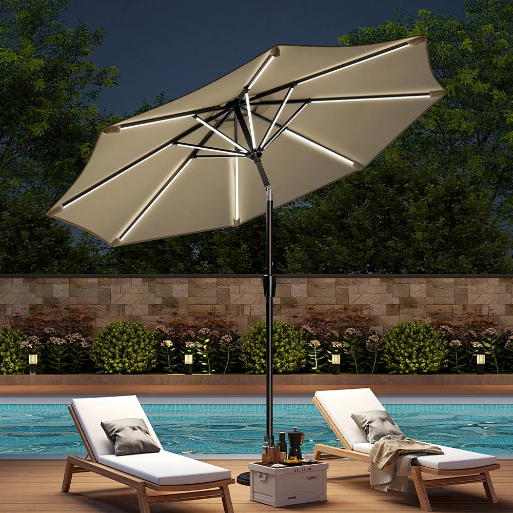 Solar LED Patio Umbrella – Large Garden Parasol with Built-In Lights