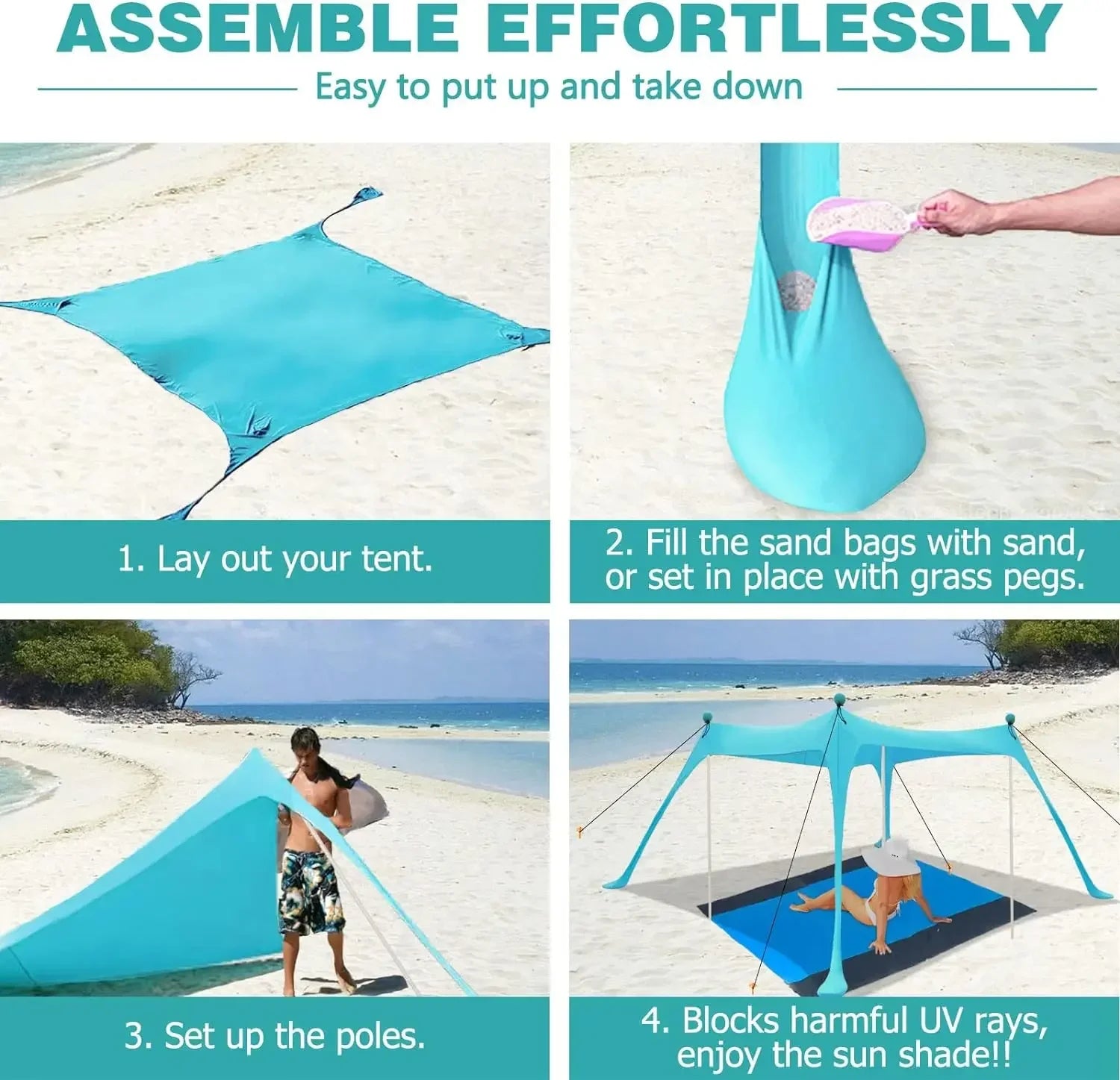 Beach Sun Shade Canopy – Lightweight UV Shelter with Carry Bag