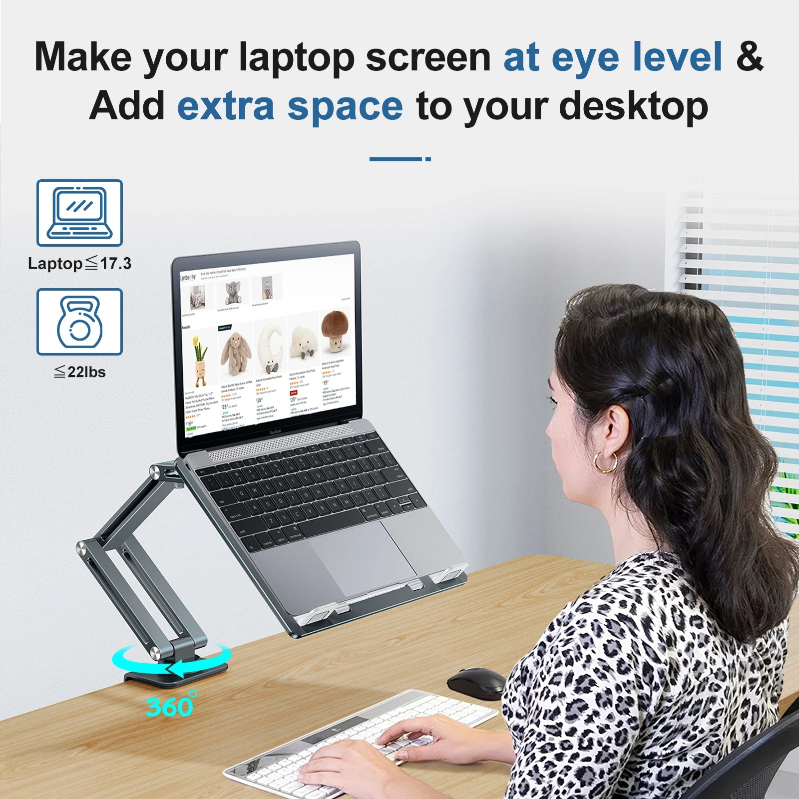 Adjustable Laptop & Tablet Clamp Stand – 360° Rotating Aluminium Desk Holder